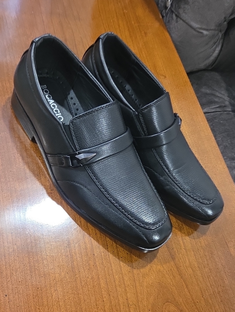 Black Leather Slip-On Dress Loafers